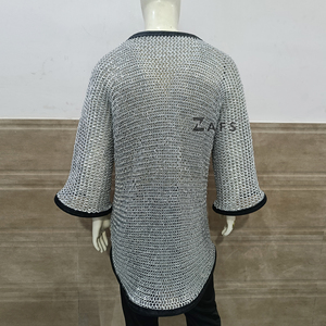 เสื้อฮอบเบิร์กแบบโซ่โลหะอะลูมิเนียมทำมือยุคกลาง ตอกหมุดแบบแบน พร้อมขอบหนัง สำหรับการแสดงประวัติศาสตร์ ชุดนักผจญเพลิง - Product Image 4