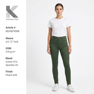 Pantalones de Mujer de Cintura Alta, Ajustados, Verdes, de Algodón y Elastano, 270GSM, Acabado Suave Tipo Melocotón, Casuales, Largos - Product Image 1