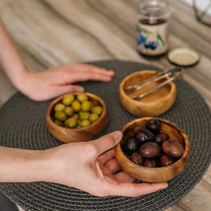 Petits bols à tremper jetables en bois d'acacia, écologiques, faits à la main, pour fêtes, sauce soja/condiments/collations - Product Image 1