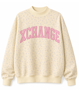 Sweat-shirt surdimensionné à col montant pour femme avec imprimé floral et logo appliqué en relief - Product Image 5