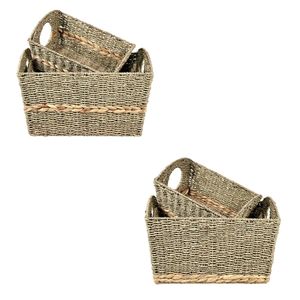 SWIRLED BELT Two-Tone <b>Rectangular</b> Seagrass Storage <b>Basket</b> with Chunky Hyacinth Base Belt Home Decoration Shelf Organizer - Product Image 1