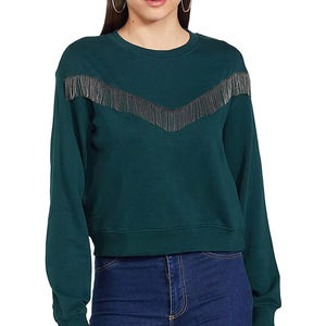 เสื้อสเวตเตอร์คอกลมสีเขียวสำหรับผู้หญิง แขนยาว ผ้าฝ้ายถัก ตกแต่งด้วยเลื่อม สวมใส่สบายๆ ในฤดูใบไม้ร่วง - Product Image 5