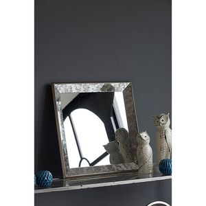Specchio Decorativo Quadrato in Argento Anticato 24x24 Pollici con Dettagli Floreali, Vassoio Espositivo da Appendere per Arredamento Tradizionale - Product Image 3