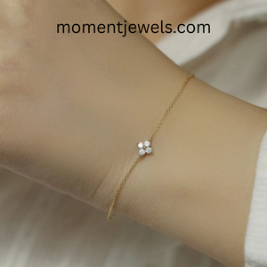 Bracelet chaîne et maillons en argent sterling S925 avec zircon, plaqué or 14 carats, réglable, géométrique, minimaliste, pour femme, à porter au quotidien, cadeau - Product Image 2