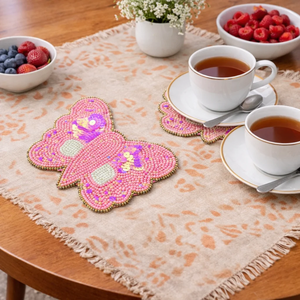 Posavasos de Cuentas al por Mayor, Posavasos Personalizado con Cuentas Rosas en Forma de Mariposa, Posavasos de 4 Pulgadas para Bebidas, Accesorio para Mesa de Comedor - Product Image 1
