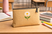 Pochette surdimensionnée en jute écologique GI, imprimé marguerite, avec fermeture éclair, sac de rangement cosmétique, provenant du Bengale, Inde
