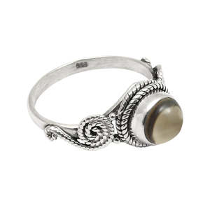 Anillo Clásico de Plata de Ley 925 Oxidada con Cuarzo Ahumado en Forma Redonda, Precio de Fábrica al por Mayor, Anillo Estilo Boho - Product Image 1