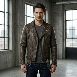 <b>Men's</b> Casual Slim Fit PU Leather <b>Jacket</b> Autumn Anti-Wind Motorcycle Coat with Lapel Fashionable <b>Jacket</b> for <b>Men</b> - Product Image 3