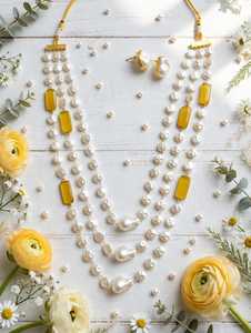 Indian <b>LONG</b> ZIRCON MALA <b>Necklace</b> Set with Gold Plated Brass Chain and Pear Cut Crystals Matching Earrings for Women's Wedding - Product Image 2