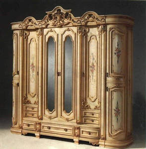 Armoire en bois au fini teck classique, ornée de détails dorés sculptés et dotée d'un sectionnement extérieur pour porte-manteaux, disponible à prix de gros. - Product Image 3