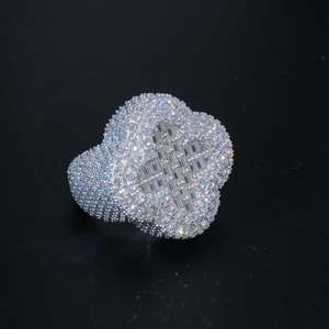 Pave Lab Grown Diamond Clover Ring 925 Sterling Silver 10K 14K 18K Mixed Baguette Round Iced Out Men <b>Cluster</b> Band Wholesale B2B - Product Image 1