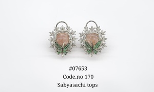 Boucles d'oreilles clous florales 07653, pierres roses, zircon cubique, bijoux plaqués Mehandi pour fête, mariage, cadeau - Product Image 4