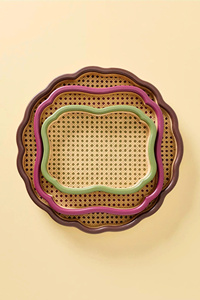 Lacquer Rattan Scalloped Storage Tray Decorative Nested Basket Set Colorful Woven Organizer for Nursery <b>Kids</b> Room Home Decor - Product Image 1