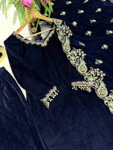 Latest <b>Indian</b> New Designer Winter Party Wear <b>Top</b> Salwar Kameez Dupatta Embroidery Work Velvet Quick Dry Customize Ethnic Wear - Product Image 5