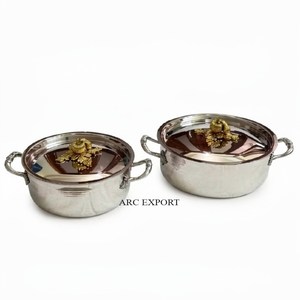 Luxury 2-Piece <b>Set</b> Hammered Metal Casserole <b>Pots</b> Eco-Friendly Modern European Design Gold-Tone Grapes Accents Gas Induction - Product Image 1