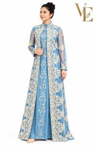 Plus Size African Lace Chiffon Mini <b>Dress</b> Half Sleeve Stand Collar Embroidered Mesh Overlay <b>Bodycon</b> Casual <b>Dresses</b> - Product Image 2