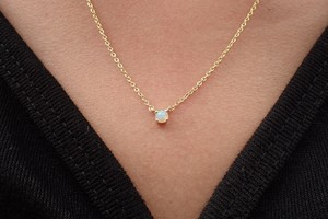 Collier Opale en Argent Sterling 925 Plaqué Or 14K, Sertissage Vintage Minimaliste, Pierre de Naissance d'Octobre, Cadeau de Fiançailles ou de Demoiselle d'honneur - Product Image 4