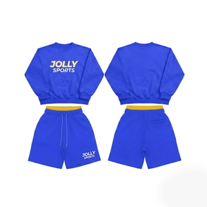 Women Sweatshirt and Shorts Set Polyester Mesh Breathable Fabric Rib Trim Custom <b>Heat</b> Press Logo Sweatshirt and Shorts for women - Product Image 5