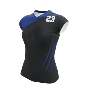 Volleyball Jersey Women Black Blue Claw Scratch Print Cap Sleeve Sublimation Fitted Top Wholesale OEM - Product Image 5