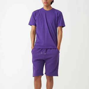 ชุดเซ็ตเสื้อยืดและกางเกงขาสั้นลำลองสไตล์วินเทจสำหรับผู้ชายปี 2026 แบบถัก ODM ชุดลำลองสีพื้น 2 ชิ้น - Product Image 5