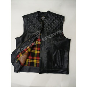 Chaleco de Cuero MC Acolchado con Diamantes para Hombre, Negro, de Piel de Vacuno, para Motociclista, Transpirable, de Invierno, con Bolsillos Ocultos - Product Image 2