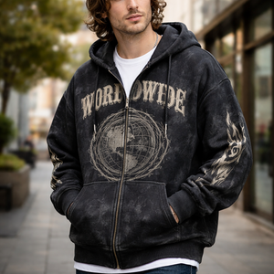 Sudadera con capucha y cremallera de lavado ácido premium para compras al por mayor - Opciones personalizadas al por mayor directamente del fabricante - Product Image 6