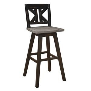 Set di 2 Sgabelli da Bar Girevoli Grigio Nero Effetto Invecchiato, Altezza Standard, Schienale a X, Girevoli a 360 Gradi, in Legno Massello di Gomma - Product Image 1
