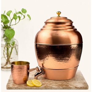 Distributeur d'eau artisanal en cuivre pur avec robinet anti-fuite, grande capacité, pot de stockage d'eau martelé ayurvédique pour la maison - Product Image 6