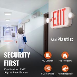 Luce di Emergenza a LED a Doppia Testa con Batteria di Backup, Insegna Luminosa Rossa per Uscita di Emergenza Antincendio per Interni, Certificata ROHS - Product Image 2