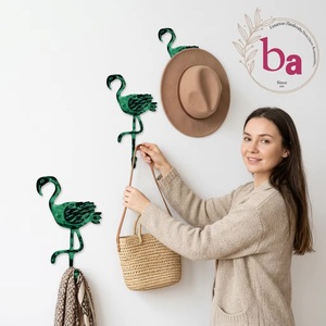 Safari Vert Distressed Fonte Flamingo Oiseau Mur Objet Décoratif Manteau Chapeau Crochets Porte-clés Cintre Crochets Fabriqués À La Main Rails - Product Image 2