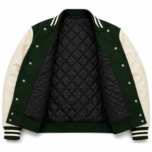 Unisex Varsity Jacket Green for Leather Sleeves Embroidered Logo <b>Covered</b> <b>Button</b> Eco-Friendly Winter Wear - Product Image 4
