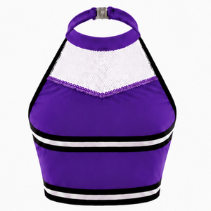 Haut court de cheerleading sans manches violet, blanc et noir pour femmes et filles – Idéal pour l'entraînement sportif et les uniformes d'équipe - Product Image 2