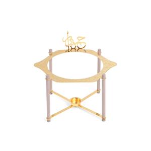 Plat de service en verre doré d'inspiration arabe Majlis, pour buffet, avec couvercle, ensemble chauffe-plats et calligraphie - Product Image 3