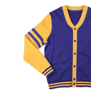 University Fraternities <b>mens</b> wholesale Purple Yellow Color Block V Neck Knitted <b>Cardigan</b> Raglan Sleeve college style knitwear - Product Image 5