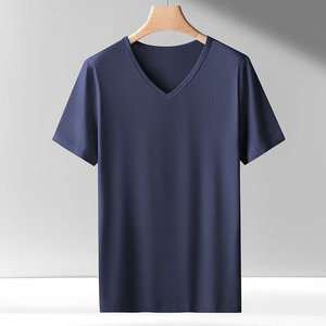 OEM custom logo embroidery printed design New men's slim short-sleeved <b>T</b>-<b>shirt</b> summer thin solid color <b>V</b>-<b>neck</b> bottoming <b>t</b> <b>shirt</b> - Product Image 3