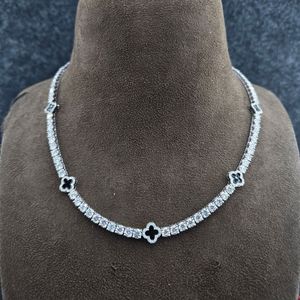 Collar de tenis estilo rapero Iced Out chapado en oro rosa de plata de ley 925 con moissanita VVS y diseño de trébol 3mm/4mm - Product Image 1