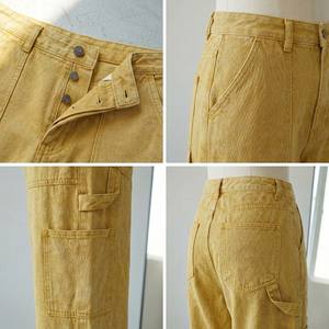 Vintage Streetwear <b>Men's</b> Boxy Fit Sweatpants Mustard Yellow Acid Washed Cotton <b>Denim</b> Look Wide Leg Formal Heavyweight Drawstring - Product Image 4