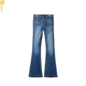 Vaqueros vintage de mezclilla azul de cintura alta con cremallera, corte de bota, para mujer, de largo completo, estilo casual, con bordado y cinturón de borlas, para otoño. - Product Image 2