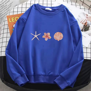 Sweat-shirt à capuche professionnel pour femmes, imprimé floral étoile de mer et coquillages, sweat-shirt chaud en polaire, pull doux à col rond pour femmes - Product Image 4
