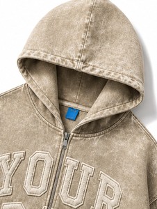 Custom Embroidered <b>Zip</b>-<b>Up</b> Hoodie 100% Cotton Oversized Casual Men's Hooded <b>Zip</b> <b>up</b> Hoodie Autumn Washed French Terry <b>Hoodies</b> - Product Image 6