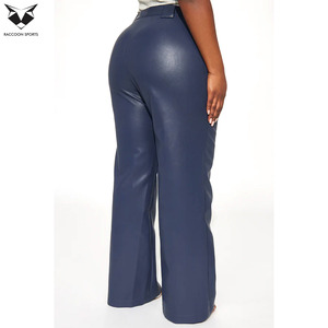 Pantalon en cuir PU bleu marine, taille haute, coupe droite, pour femme, idéal pour le bureau, les sorties nocturnes ou les clubs. - Product Image 4