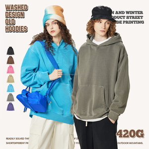 Serigrafía Impresión digital 380g Sudadera con capucha de peso pesado Sudaderas con capucha vintage de gran tamaño - Product Image 2