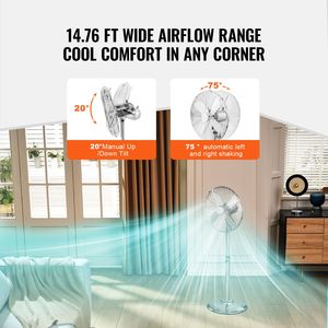 16 Inch Industrial Pedestal <b>Fan</b> with Adjustable Height <b>Stand</b> Oscillating Floor <b>Fan</b> 3 Speeds US Plug for Hotels - Product Image 4