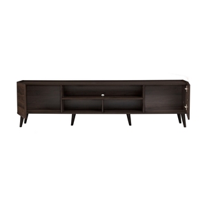 Modern <b>Laminated</b> Board TV Cabinet Cocoa Finish Low board Media Console Entertainment Center with Double Storage Open Doors - Product Image 2