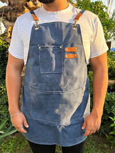 Tablier de luxe robuste en toile cirée et cuir avec fermeture éclair, bretelles réglables croisées pour chef, barbier, charpentier, atelier LCA-0022 - Product Image 5