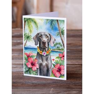 Whimsical Weimaraner Luau <b>Greeting</b> <b>Cards</b> Pack of 8 A7 Size 5x7 Blank <b>Note</b> <b>Cards</b> with Envelopes - Product Image 2