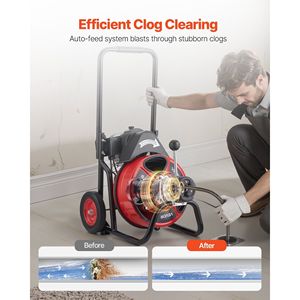 Macchina Portatile per la Pulizia di Scarichi e Fognature con Ruote a Spirale da 75 FT x 1/2 Pollici, Alimentazione Automatica, 4 Lame, per la Pulizia di Tubi e Fognature - Product Image 2