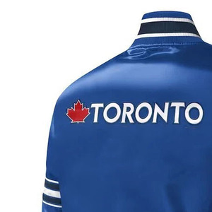 Chaqueta Varsity Bordada de Toronto para Hombre, Azul, Cuello Camisero, Corte Regular, Cierre de Cremallera, Estilo Casual, para Otoño - Product Image 1