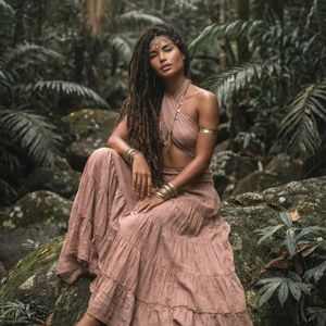 กระโปรงแม็กซี่ผ้าฝ้ายออร์แกนิกสำหรับผู้หญิง กระโปรงยาวทรงโบโฮพลิ้วไหว น้ำหนักเบา ระบายอากาศได้ดี เหมาะสำหรับวันหยุดฤดูร้อน - Product Image 1