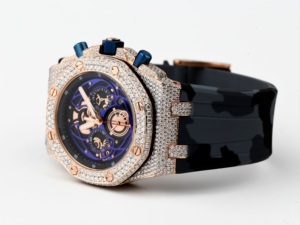 Reloj cronógrafo mecánico de lujo con incrustaciones de diamantes para hombre, con cristal de zafiro y correa de silicona, caja poligonal de 43 mm - Product Image 3